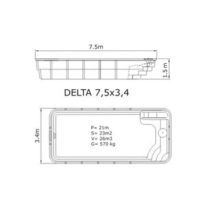 Композитный бассейн Sky Mirror Delta - 7,5 x 3,4 x 1,5 м - Фото 2