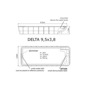 Композитный бассейн Sky Mirror Delta - 9,5 x 3,8 x 1,5 м - Фото 2