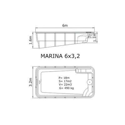 Композитный бассейн Sky Mirror Marina - 6,0 x 3,2 x 1,6 м