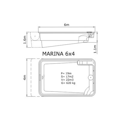 Композитный бассейн Sky Mirror Marina - 6,0 x 4,0 x 1,6 м
