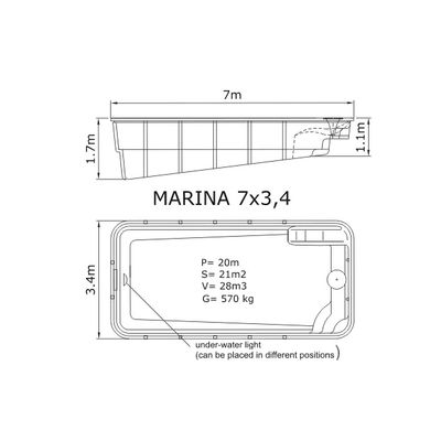 Композитный бассейн Sky Mirror Marina - 7,0 x 3,4 x 1,7 м